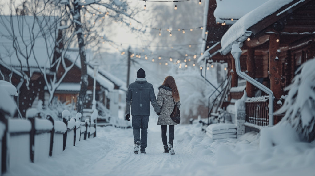 Des amoureux sous la neige